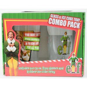 Buddy Elf 2 16 Oz Pint Glass 1 Rubber Ice Cube Tray Combo Pack Christmas Holiday